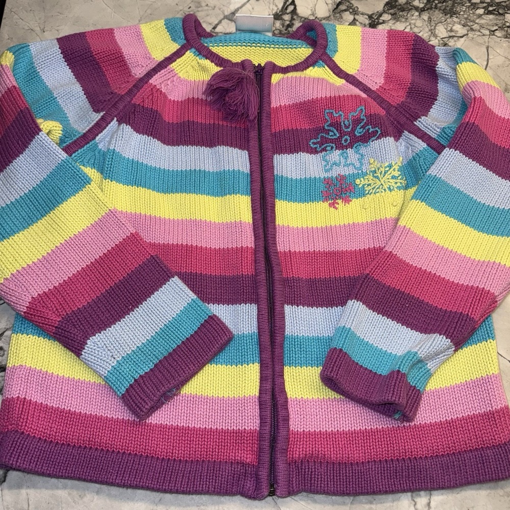 Hanna Andersson Size 10/140 Striped Multi Color Zip Up Snowflake Sweater